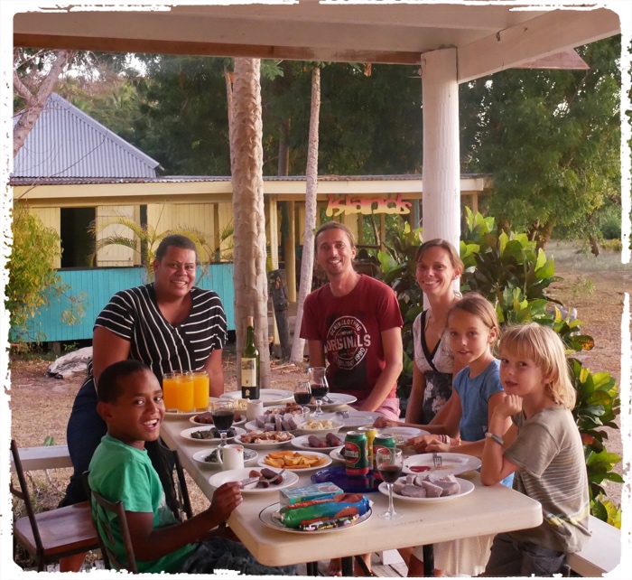 Enjoying the dinner with our new Fijian friends