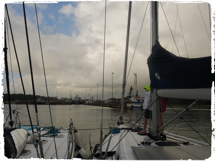 Nicely nested with two other boats while transiting the canal