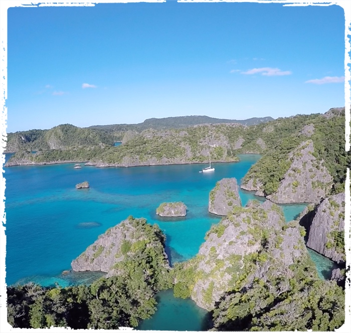 Our anchorage at Vanua Balau in Lau Group – picture taken with our drone