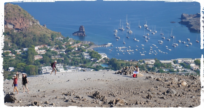 Anchorage at Vulcano island as can be seen from the path to volcano crater